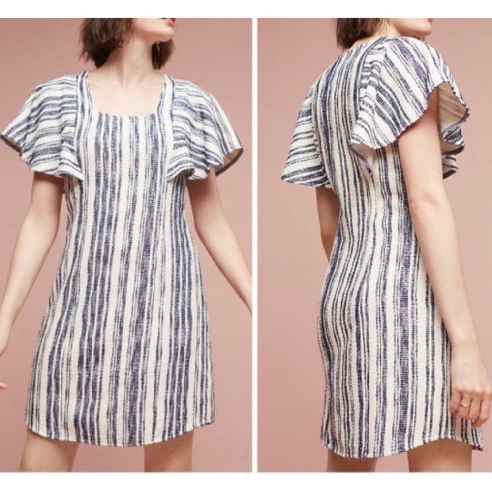 Akemi + Kin Anthropologie Blue White Striped Flutter Sleeve Shift Dress M boho y